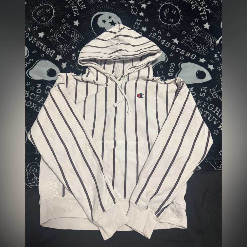Champion Men's Hoodie with White, Black and Red Stripes